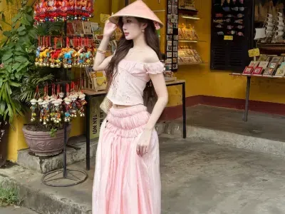 SIZE S~ V547 Set hồng nhạt biển