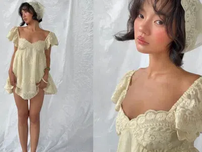 Brand @ours_stu Set bao gồm váy, khăn và quần bảo hộ