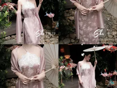 SET ÁO DÀI CỔ YẾM KÈM KHĂN