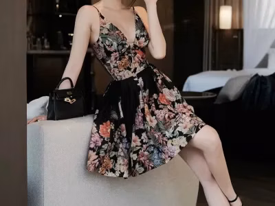 Chouchou V525 Đầm hoa đen