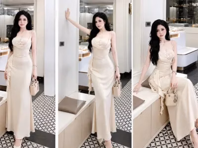 ĐẦM LỤA TÔ CHÂU PHỐI REN NGỰC