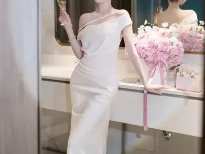 Váy lụa lệch vai