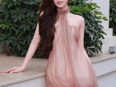 Váy cổ yếm dáng bí màu nâu