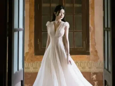 V397 ACELIA Đầm ren lưới màu kem by Sò Vintage