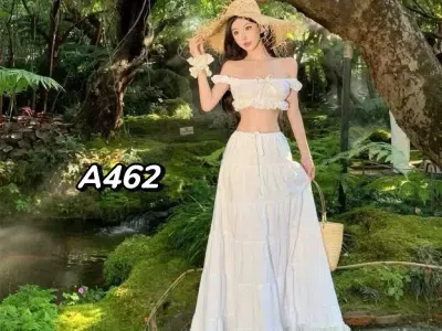 Set maxi màu trắng nơ